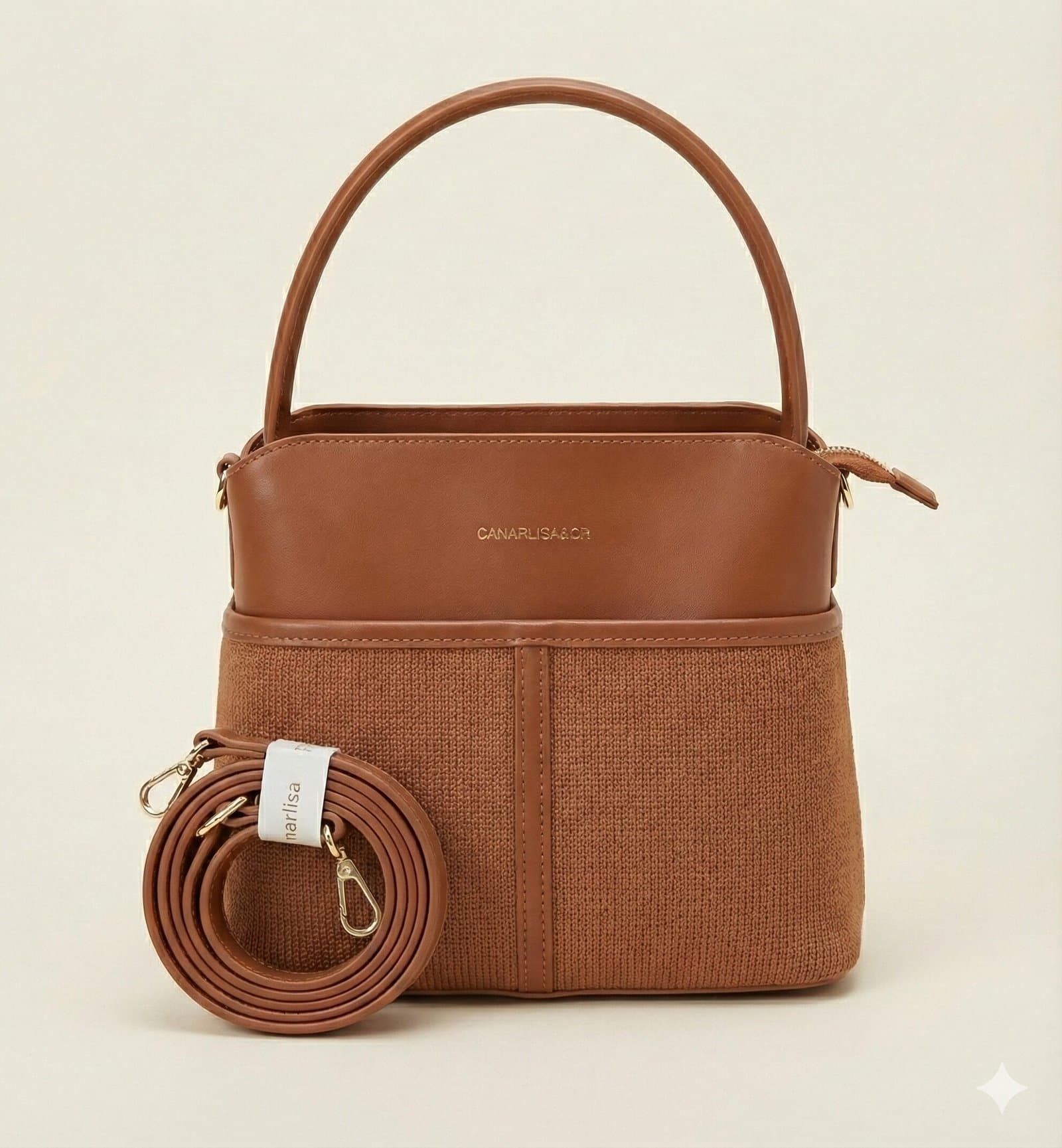 The Two-Tone Textured Satchel – Cognac Brown