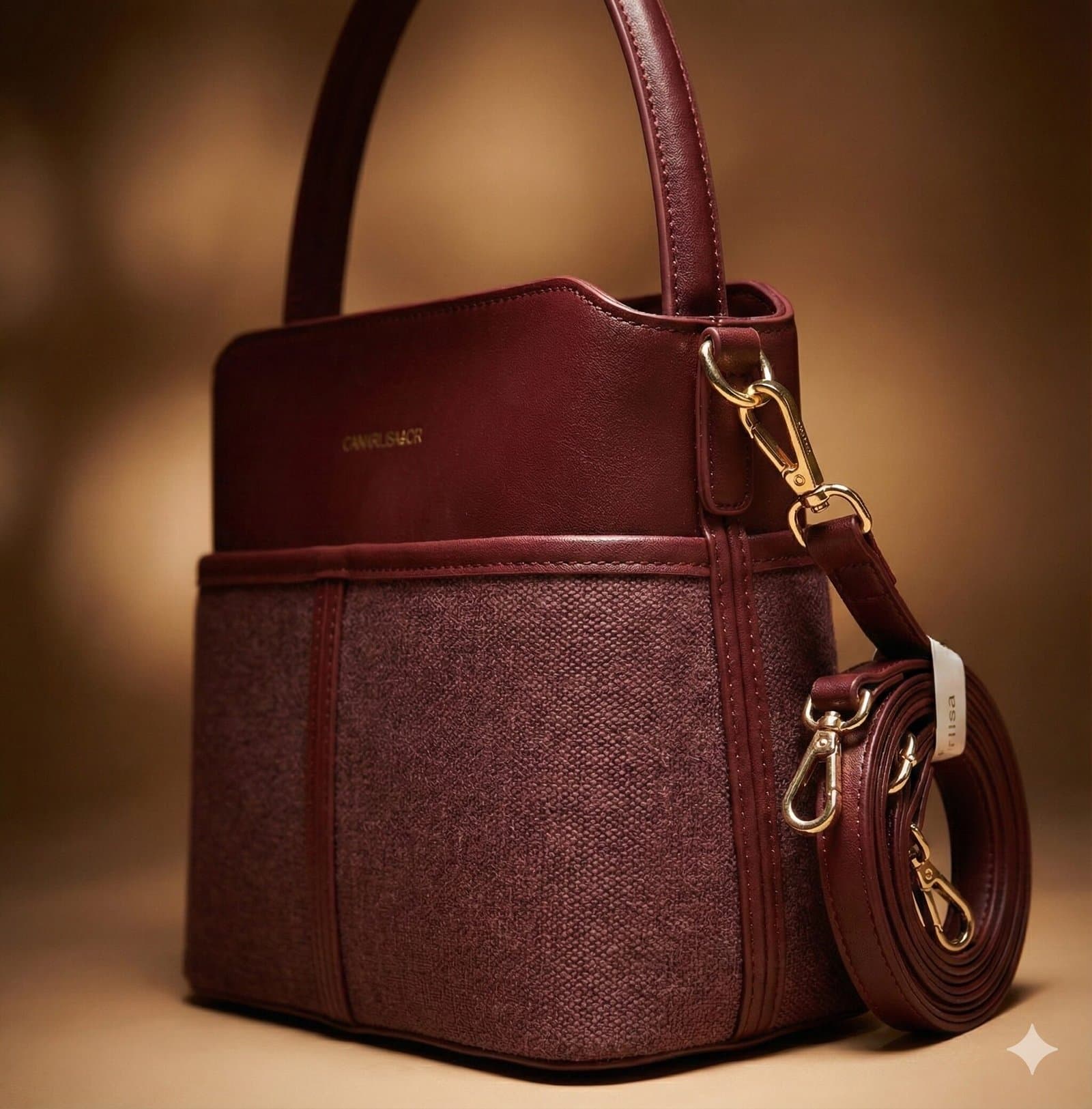 The Two-Tone Textured Satchel – Deep Burgundy — image 2