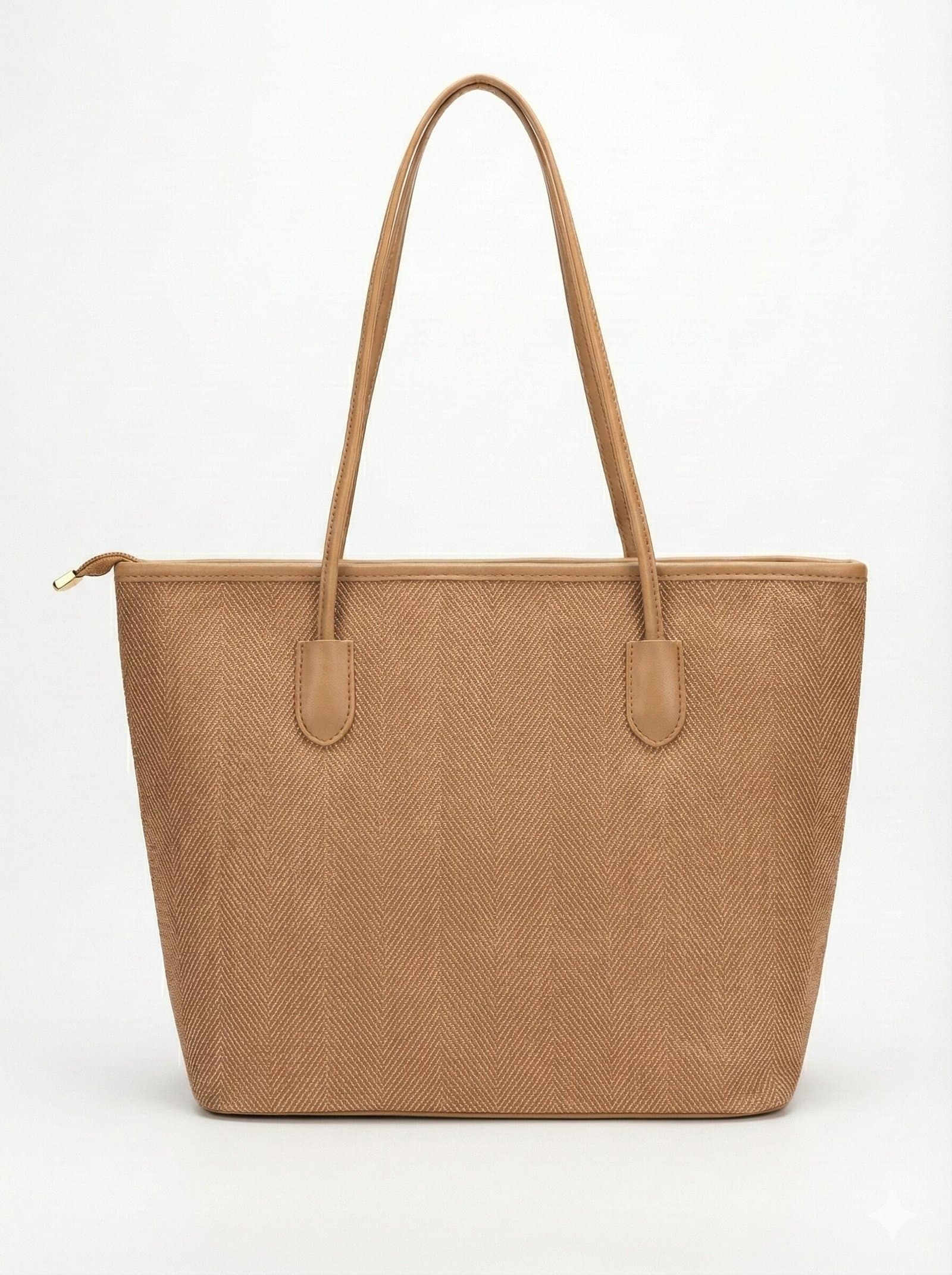 The Siena Herringbone Woven Tote Natural Beige — image 2