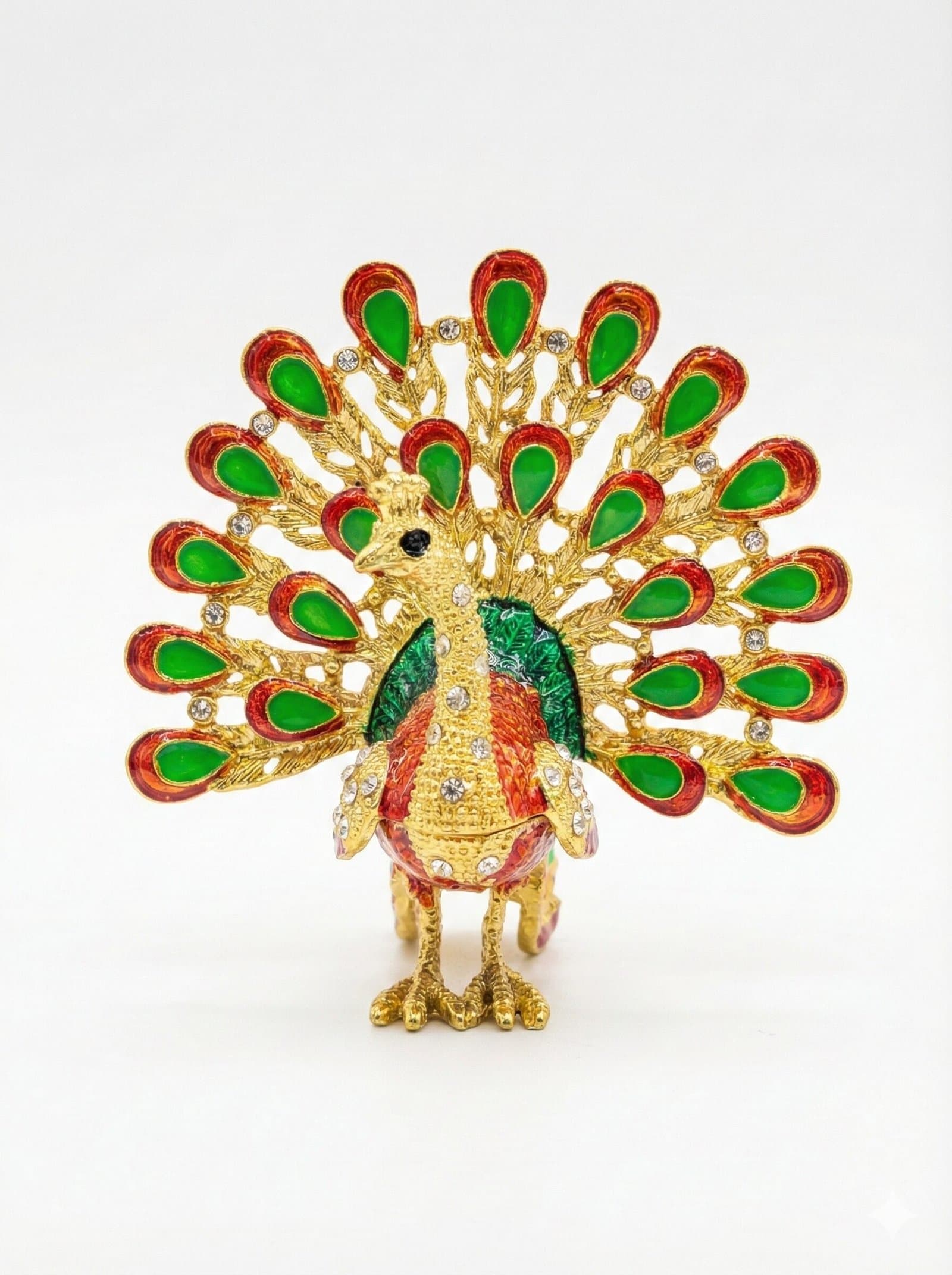 Royal Golden Peacock Jeweled Trinket Box & Figurine – Enamel Souvenir — image 4