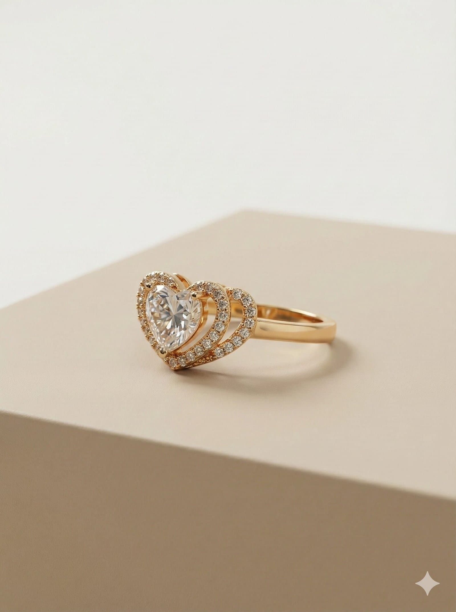 Gold Tone Double Halo Heart Ring with Clear Pave Stones — image 1