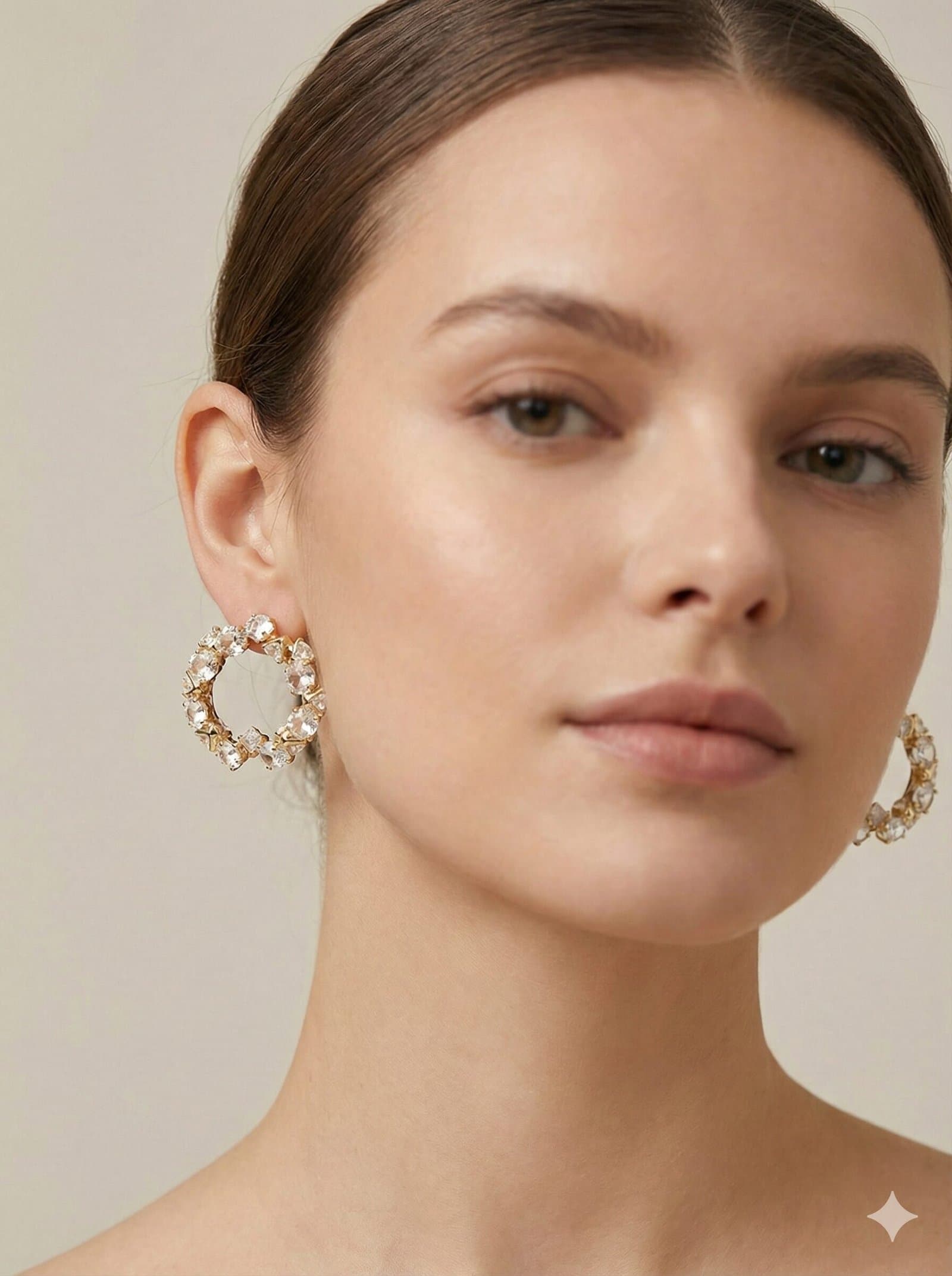 Gold-Tone Clear Stone Cluster Open Hoop Earrings — image 4