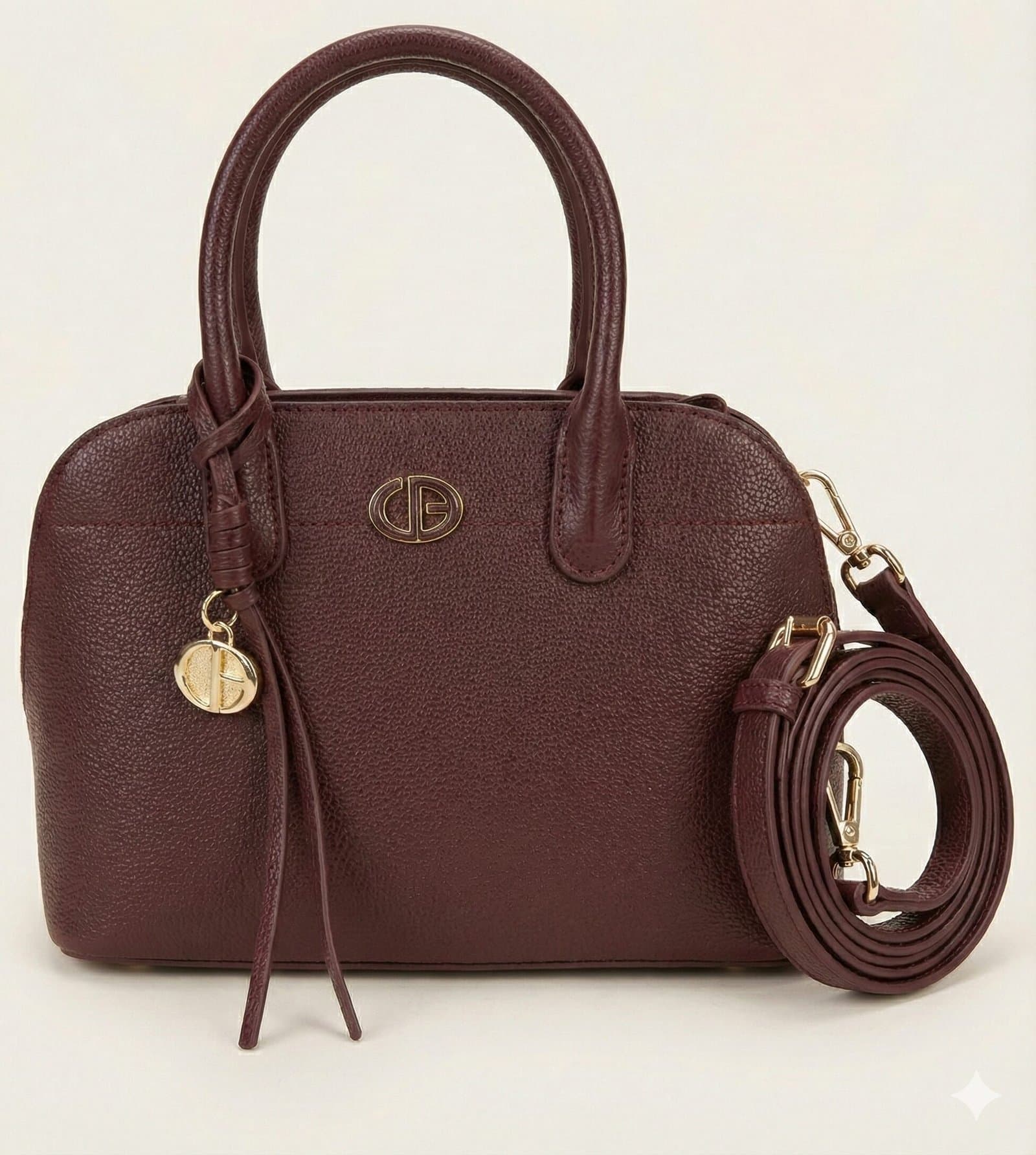 The Pebbled Dome Satchel with Charm – Deep Burgundy
