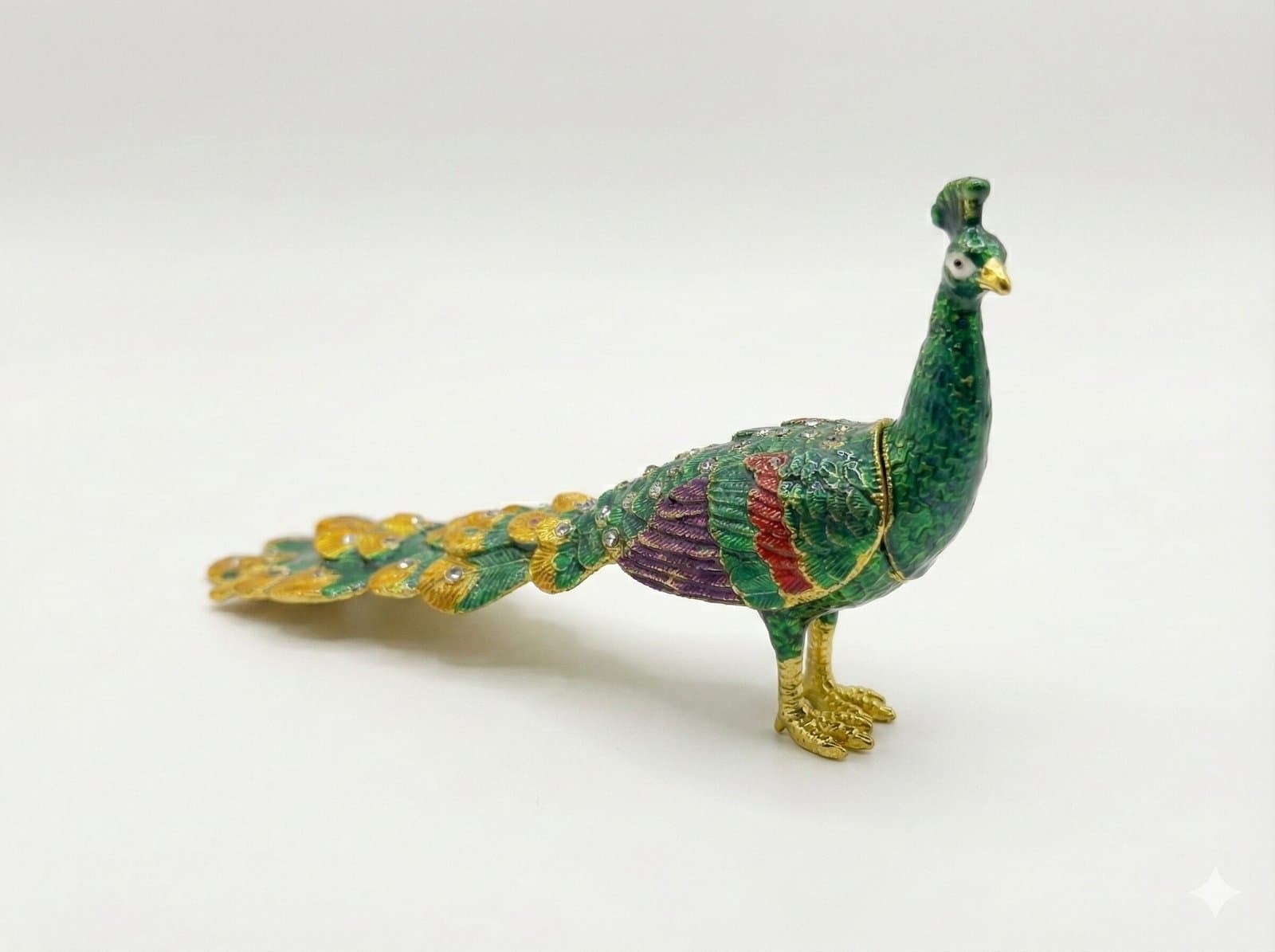 Royal Emerald Peacock Jeweled Trinket Box & Figurine