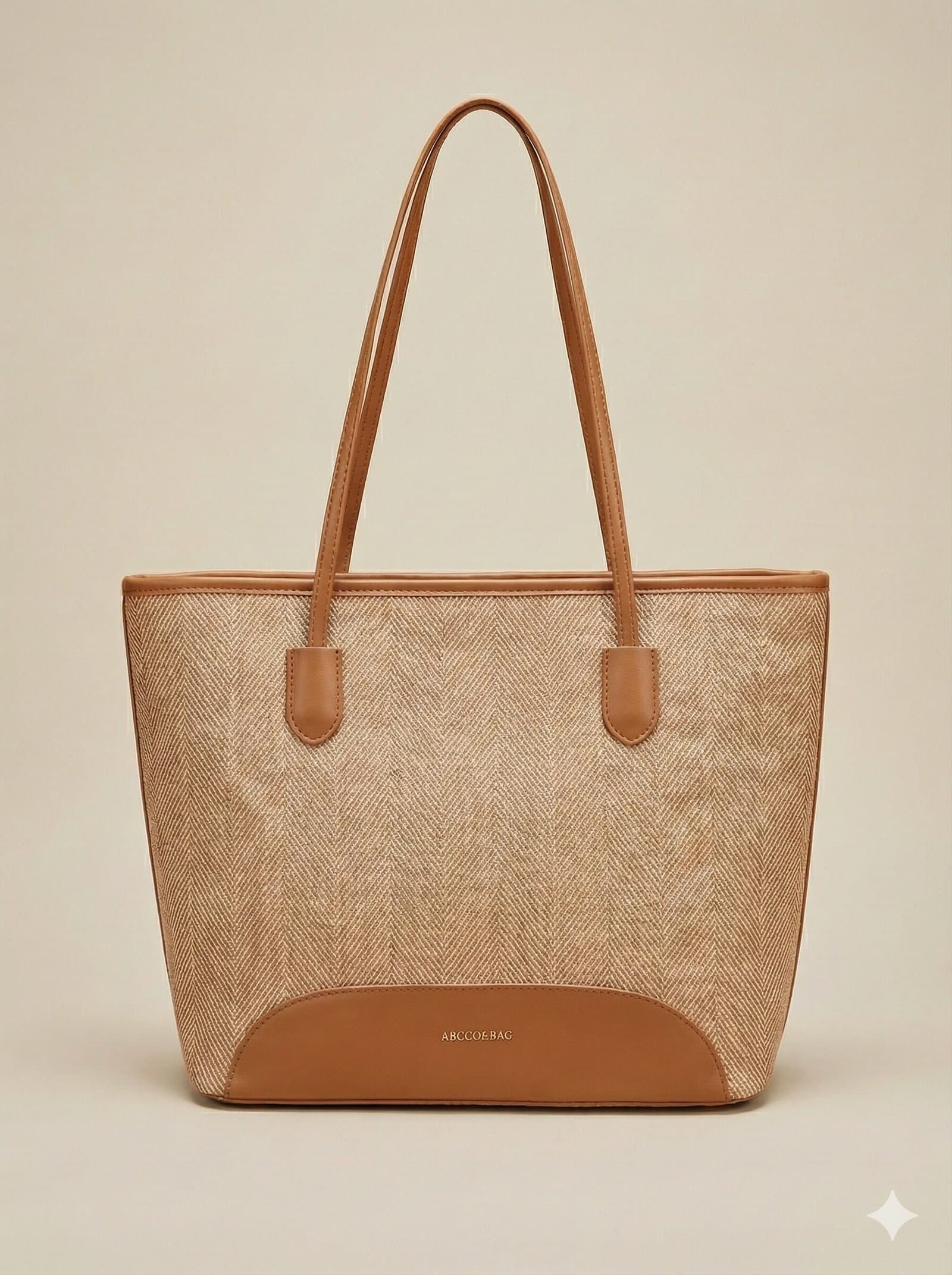 The Siena Herringbone Woven Tote Natural Beige