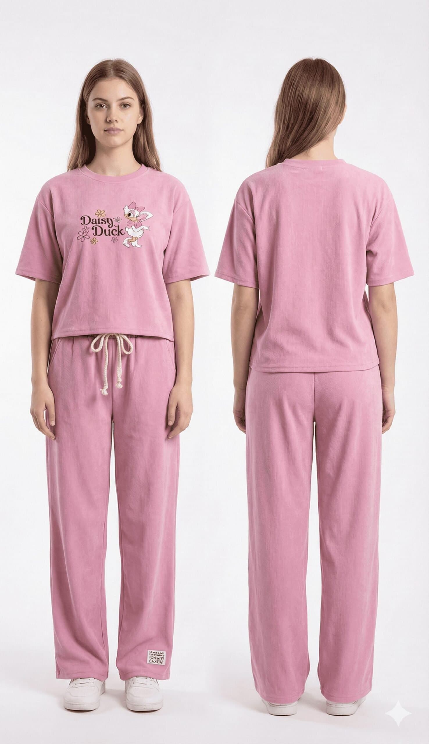 Women's Relaxed Fit "Daisy" Tee & Trouser Duo PINK Color — image 1