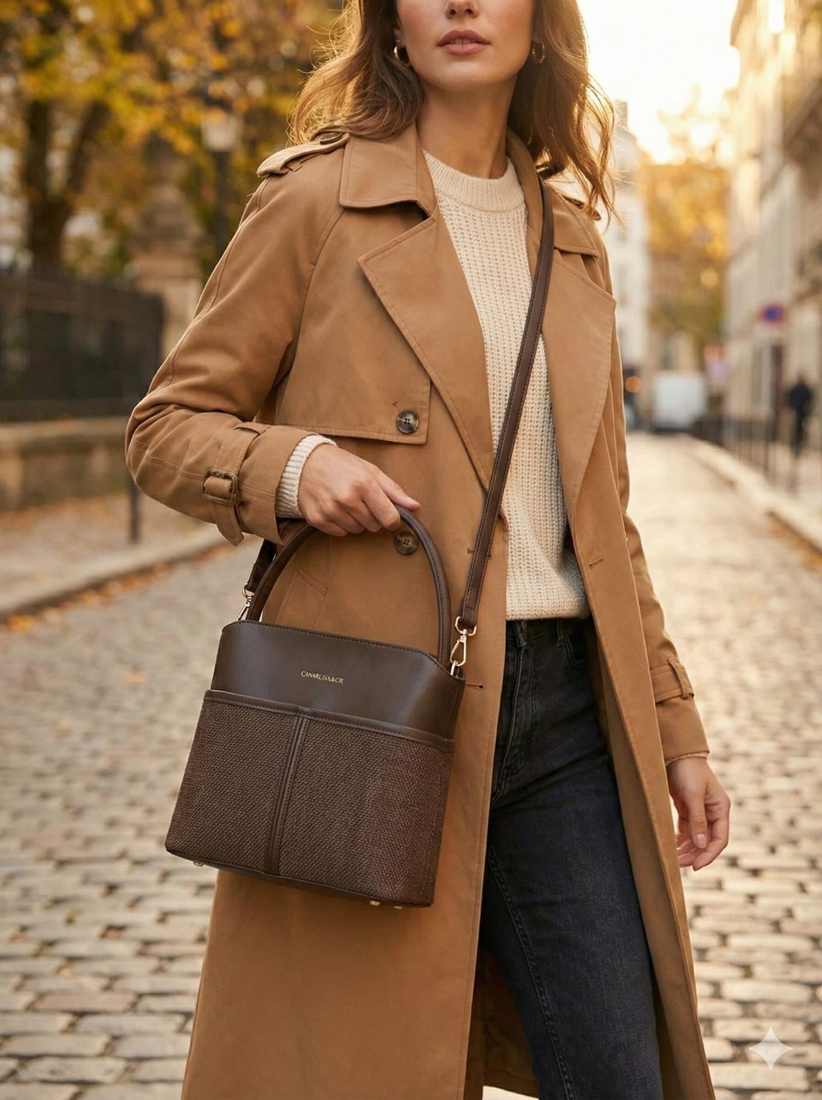 The Two-Tone Textured Satchel – Espresso Brown — image 2