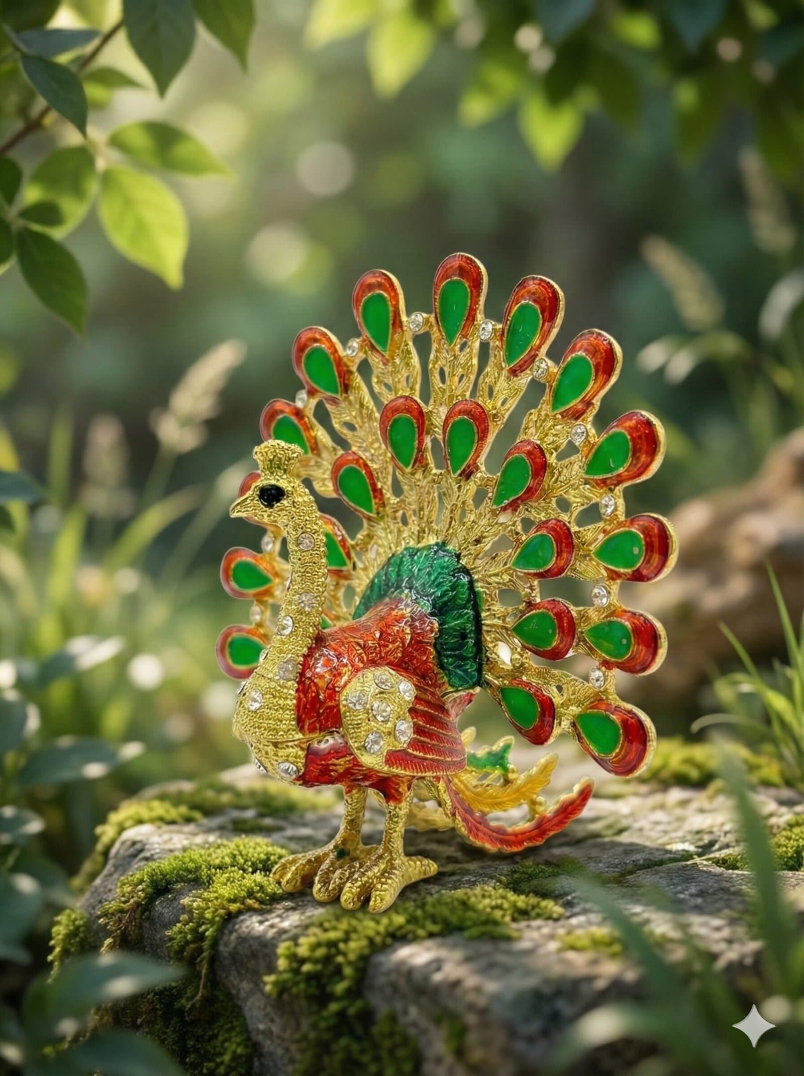 Royal Golden Peacock Jeweled Trinket Box & Figurine – Enamel Souvenir — image 1