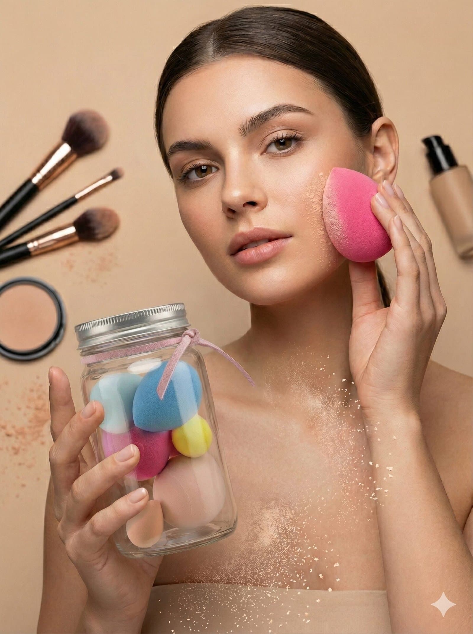 6-Piece Multi-Shape Makeup Sponge Jar Set — image 4