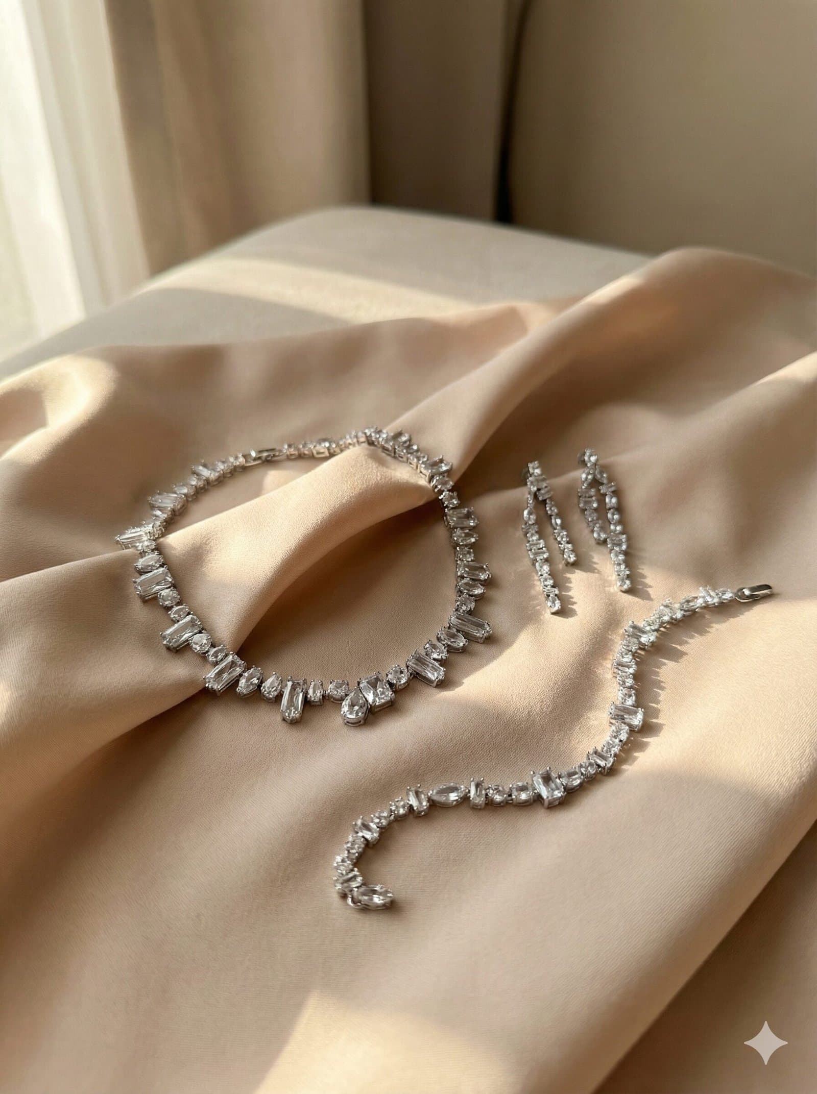 Silver-Tone Mixed-Cut Crystal Jewelry Set – Necklace, Bracelet & Double-Drop Earrings — image 6