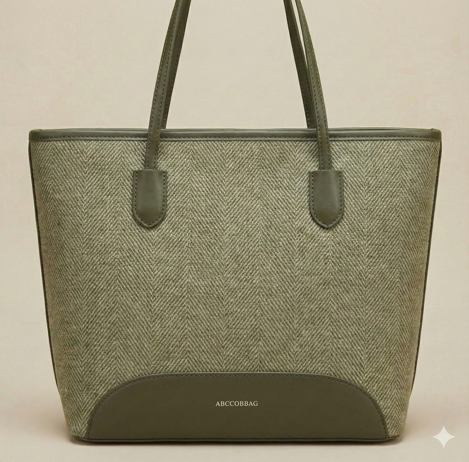 The Siena Herringbone Woven Tote Olive Green