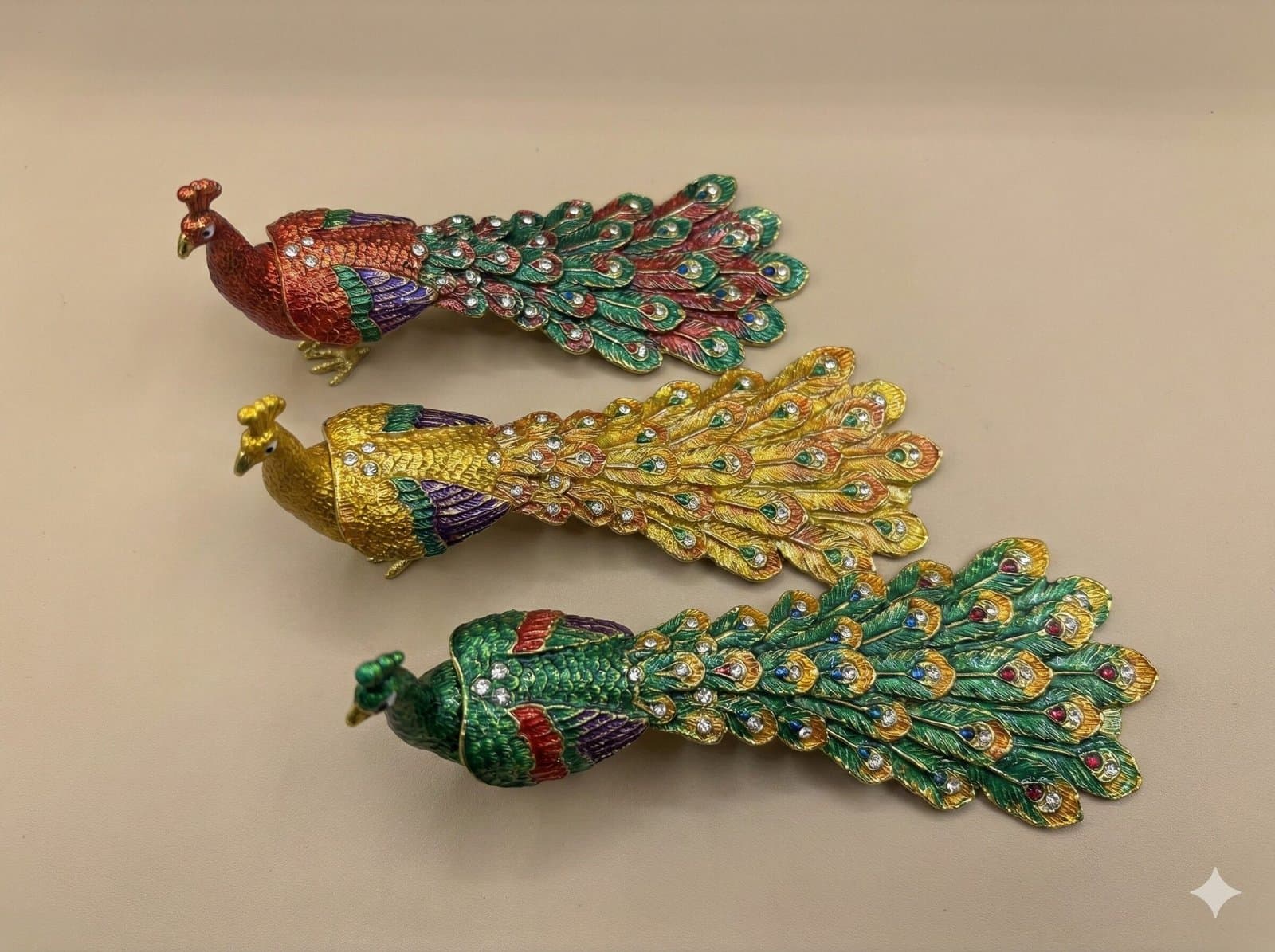 Royal Trio Enameled Peacock Figurines with Crystal Accents (Set of 3) — image 2
