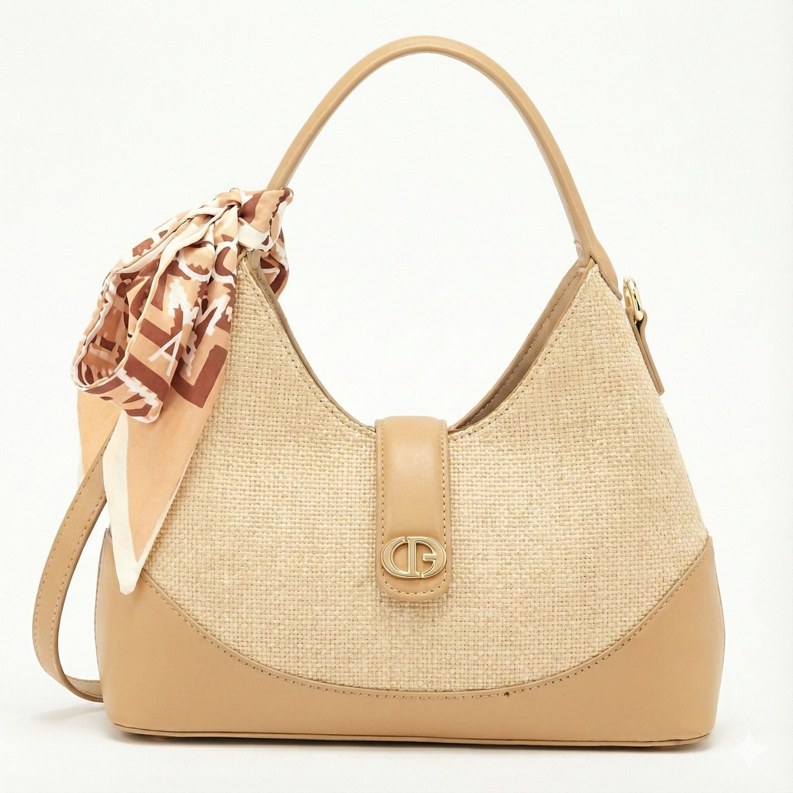 The Scarf-Accented Textured Hobo – Natural & Camel