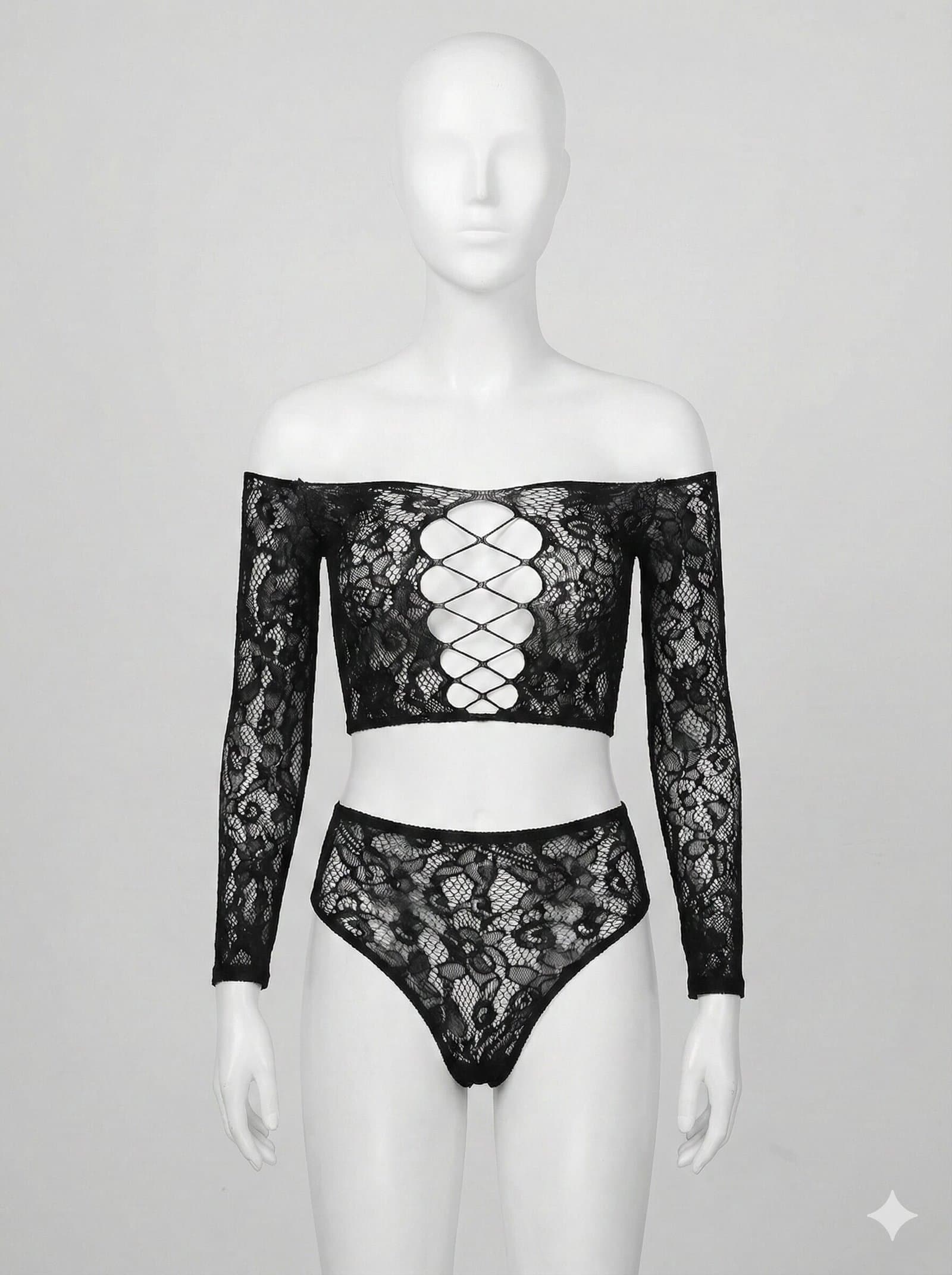 Long-Sleeve Lace Crop Top & Panty Set