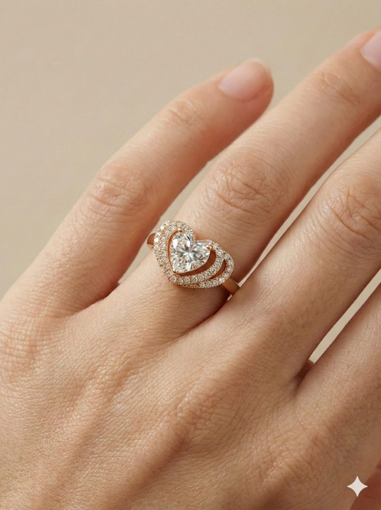 Gold Tone Double Halo Heart Ring with Clear Pave Stones — image 2