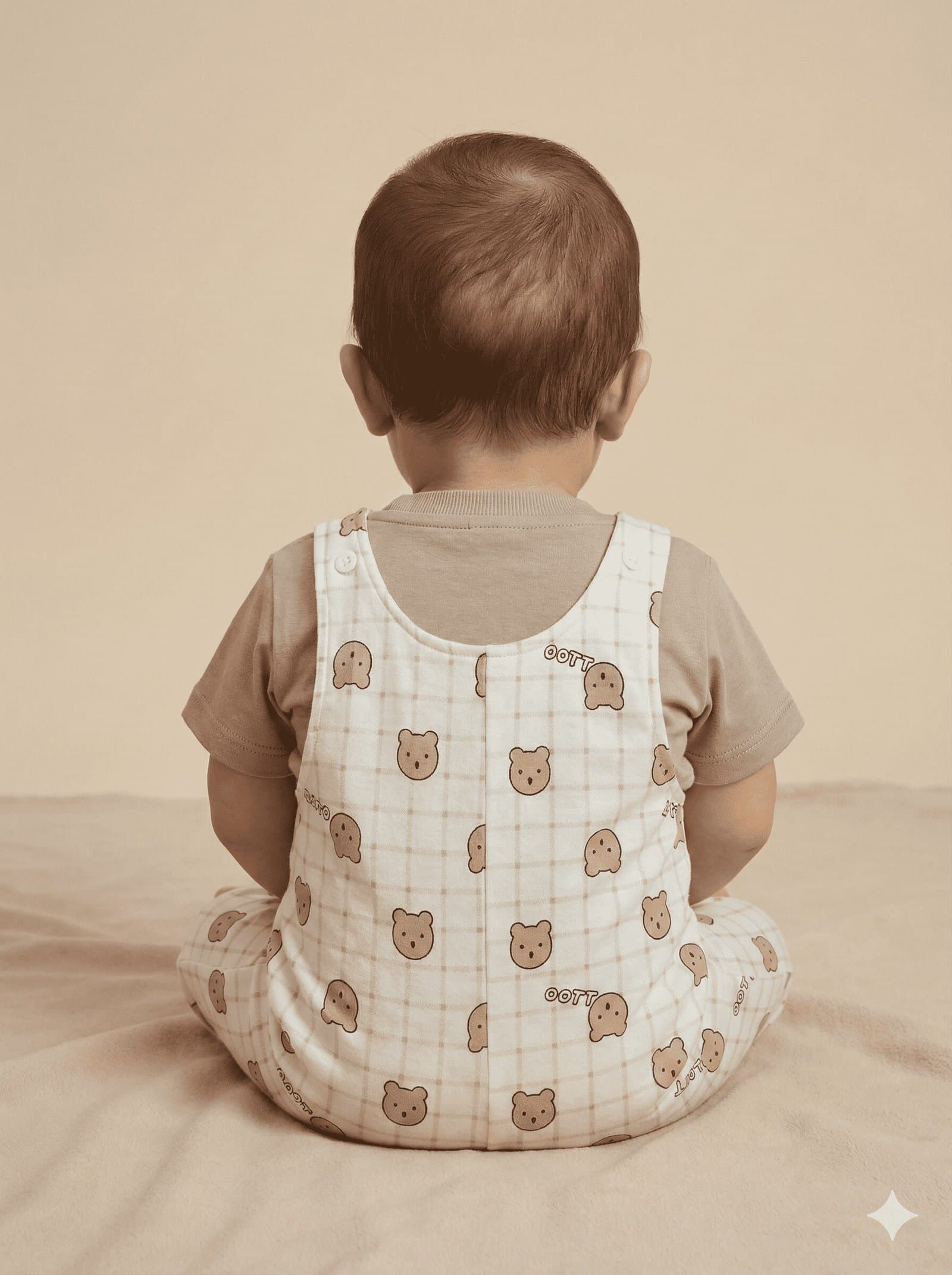 Beige Bear Checkered Dungaree & T-Shirt Set — image 4