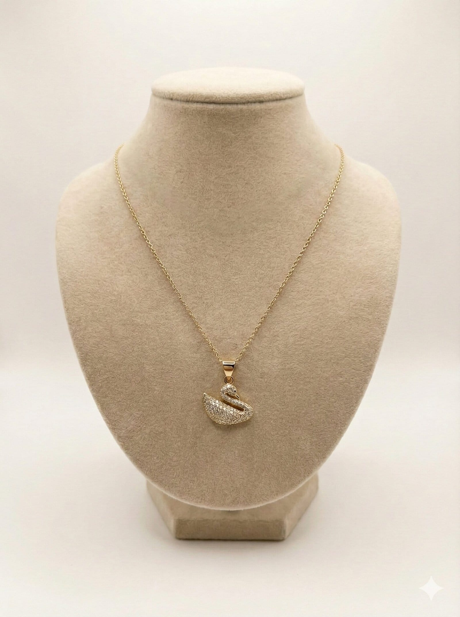 Gold-Tone Pave Crystal Swan Pendant Necklace with Fine Link Chain