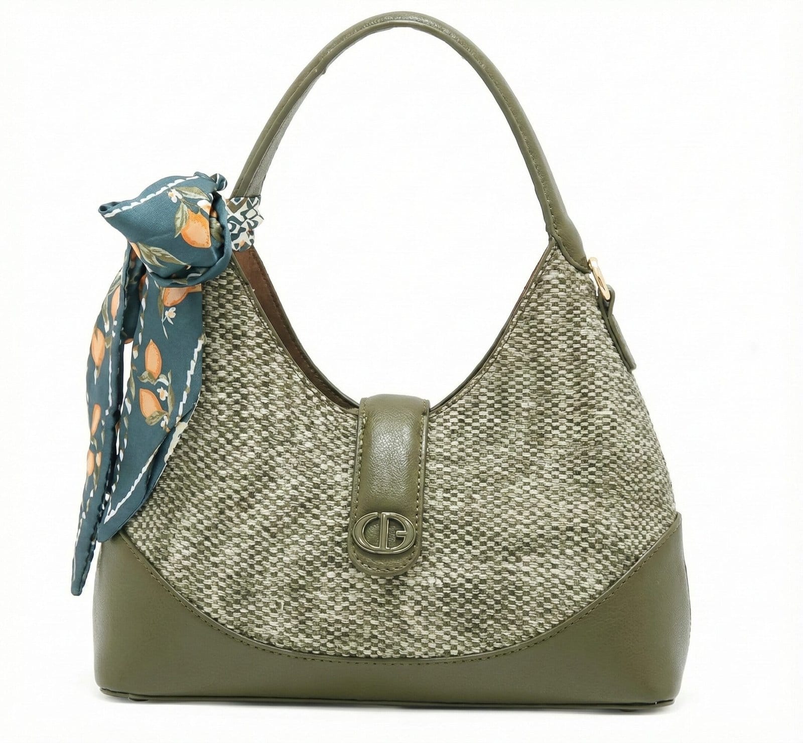 The Scarf-Accented Textured Hobo – Olive Green