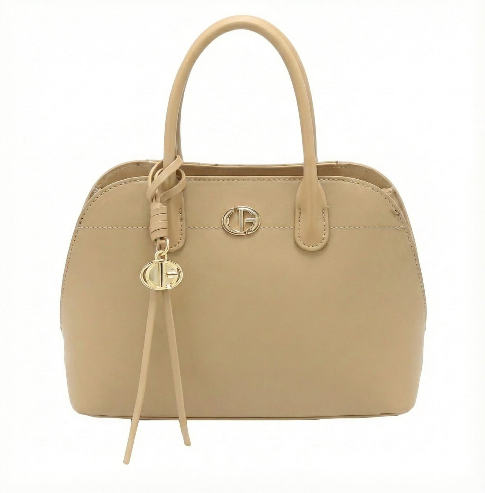 The Pebbled Dome Satchel with Charm – Sand Beige