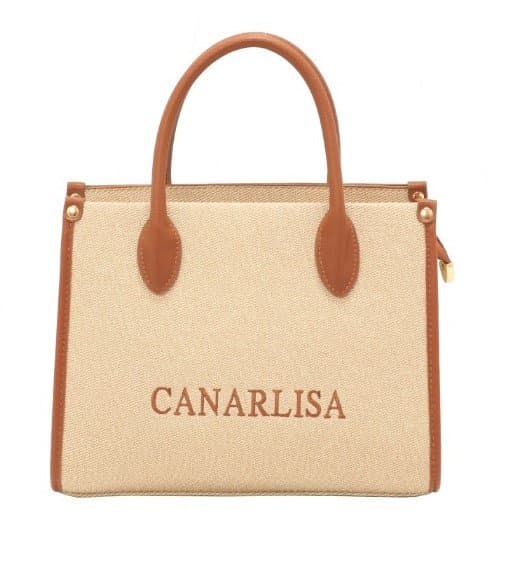 Canarlisa Signature Structured Canvas Tote Bag – Beige/Brown — image 2