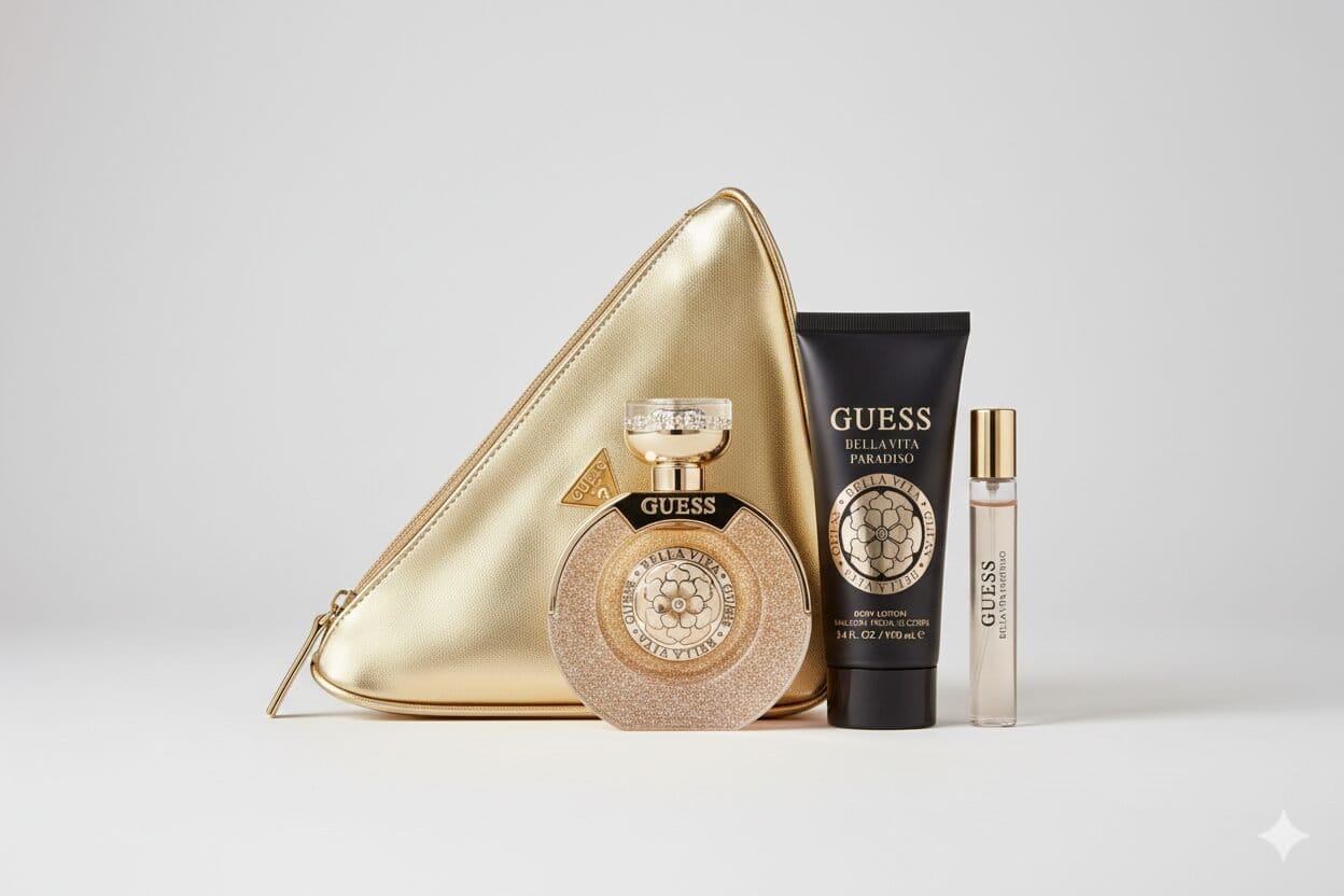 GUESS Bella Vita Paradiso Fragrance Gift Set for Women with Gold Travel Pouch