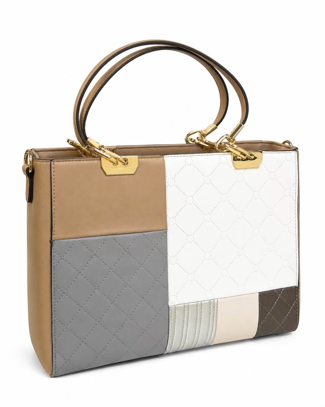 Classic Color-Block Structured Satchel with Shoulder Strap