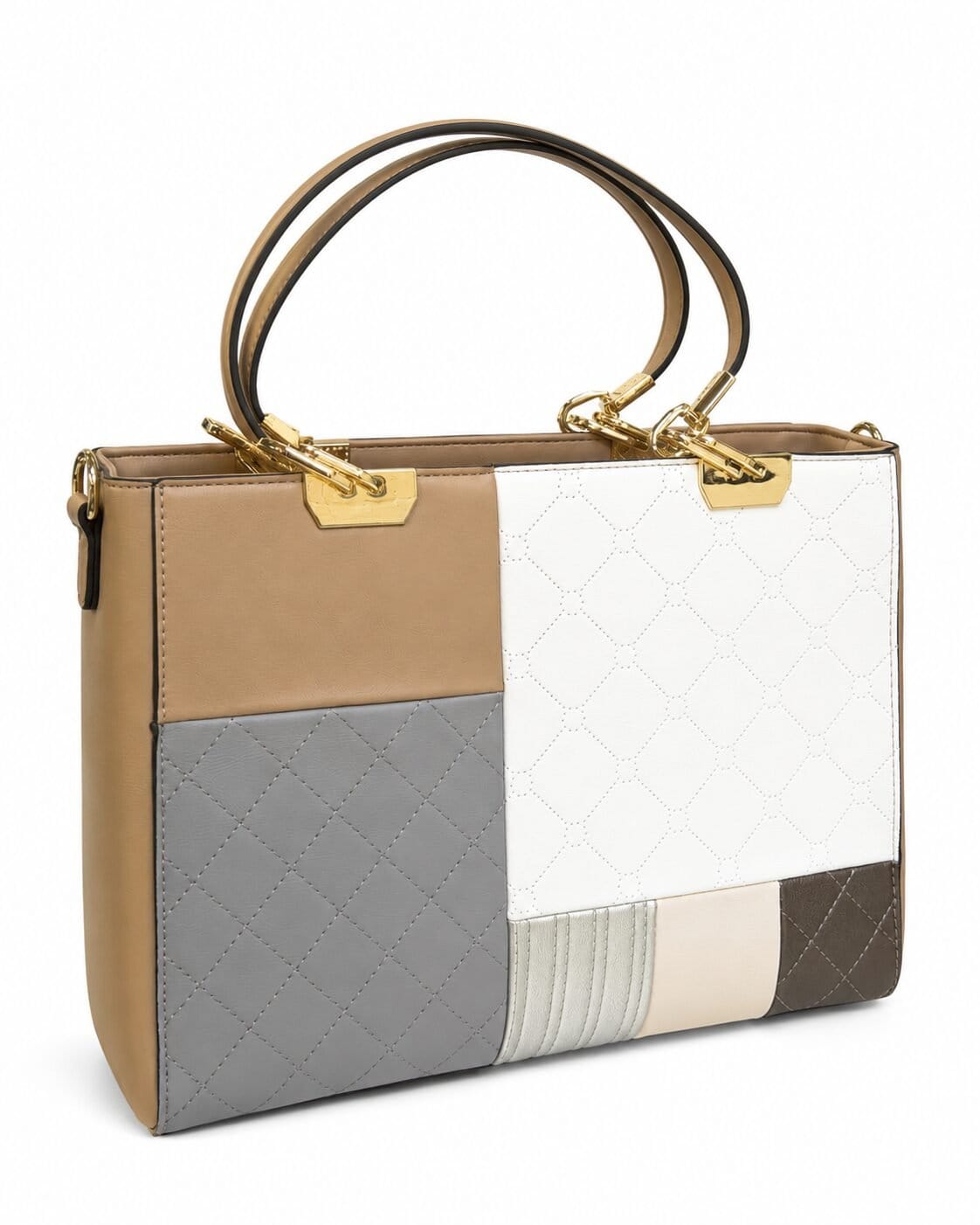 Classic Color-Block Structured Satchel with Shoulder Strap