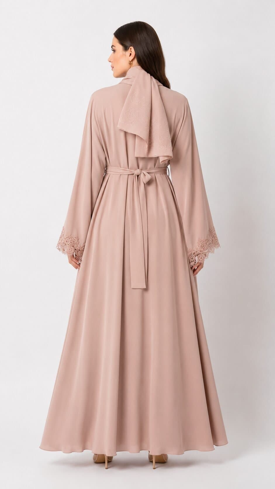 Nusrath Fuka Lace Detail Abaya – Blush Beige — image 3