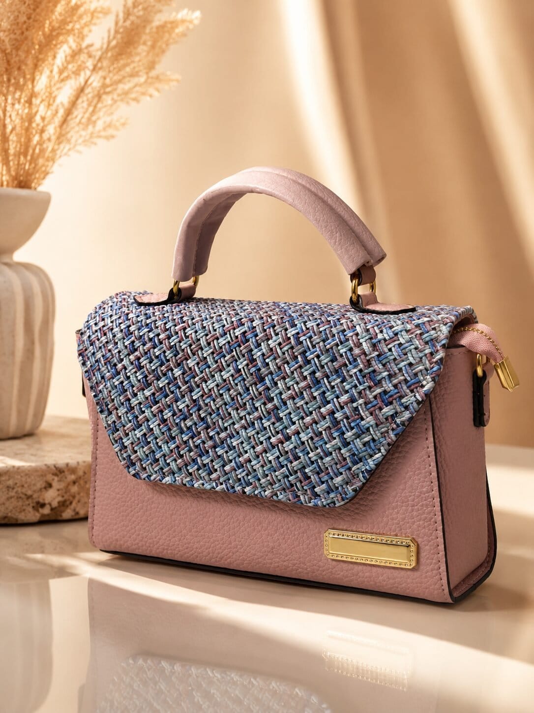 Blush Weave Luxe Handbag