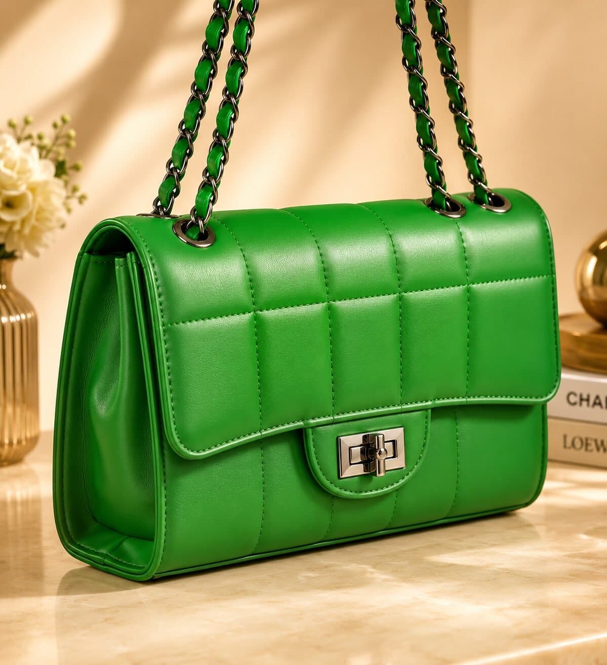 Luxe Verde Quilted Chain Shoulder Bag — image 4