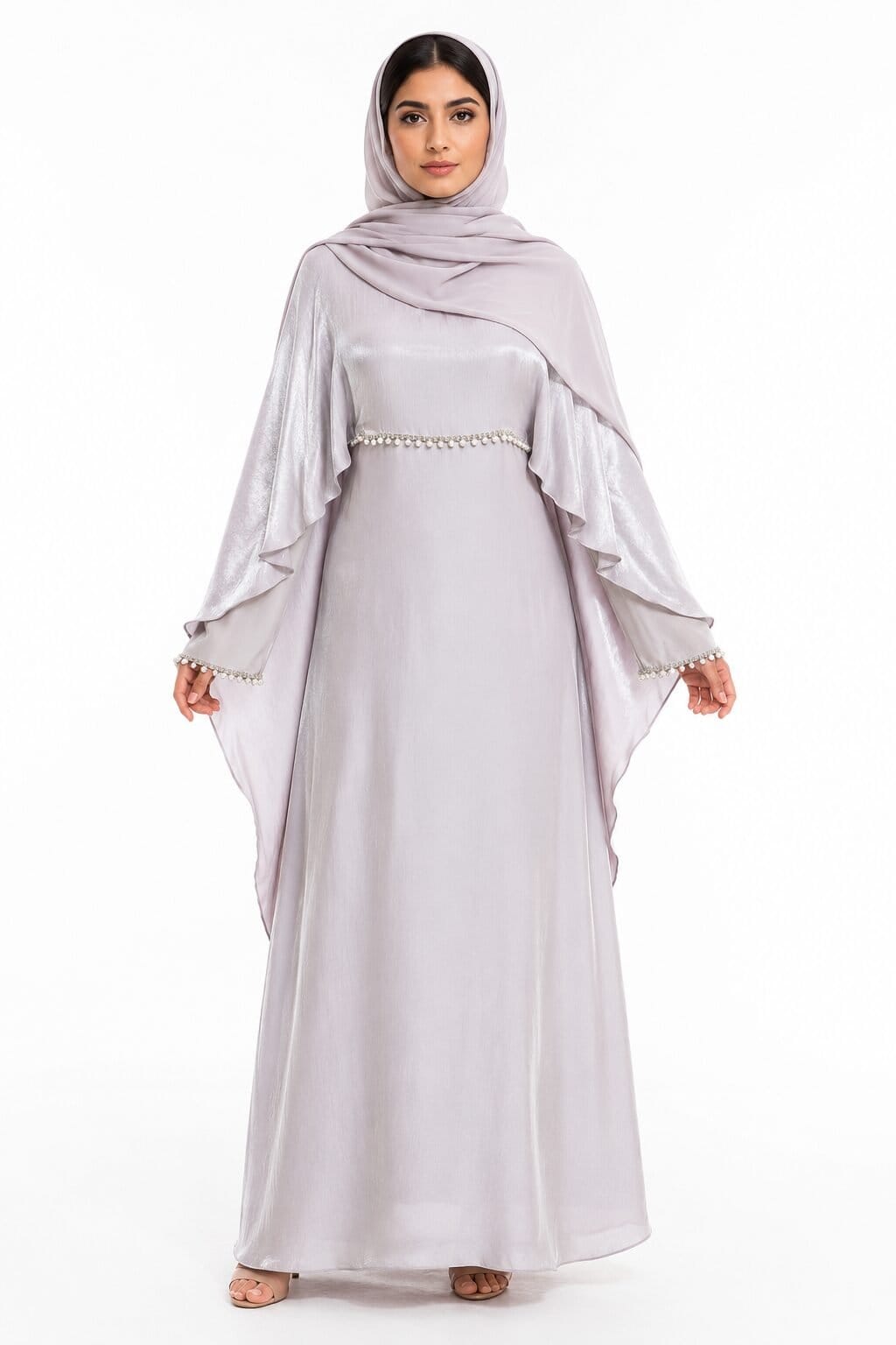 TikTok Fabric Pearl Detail Abaya Dress – Lavender Mist