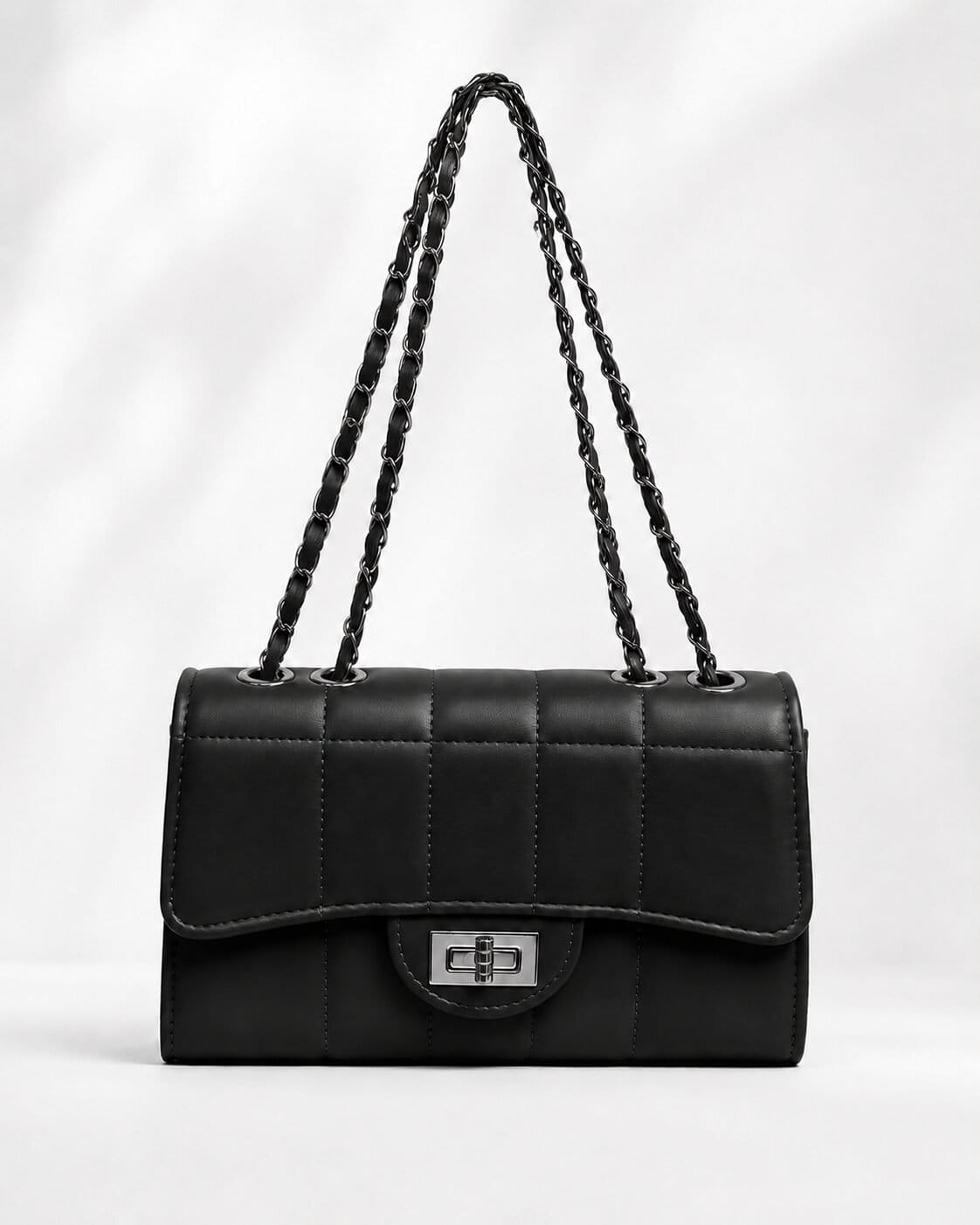 Noir Quilted Chain Shoulder Bag