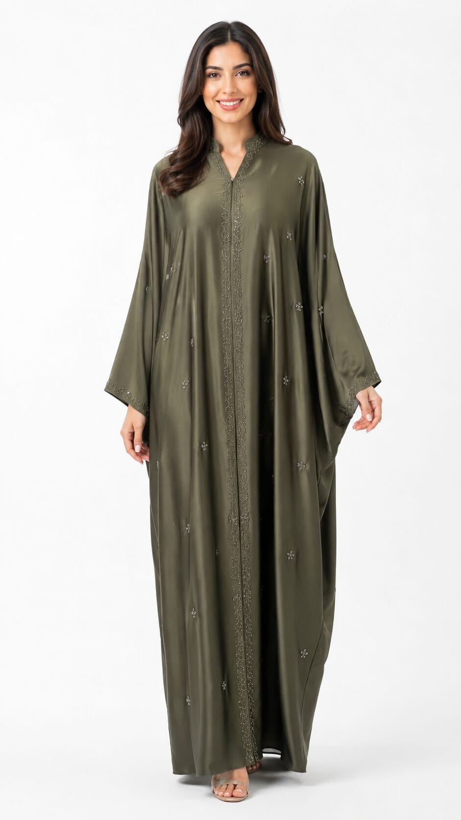 Tik Tok Fabric Embellished Kaftan Abaya – Olive Green