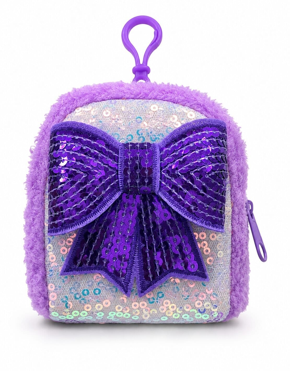 Twinkle Bow Glitter Mini Pouch Keychain – Purple