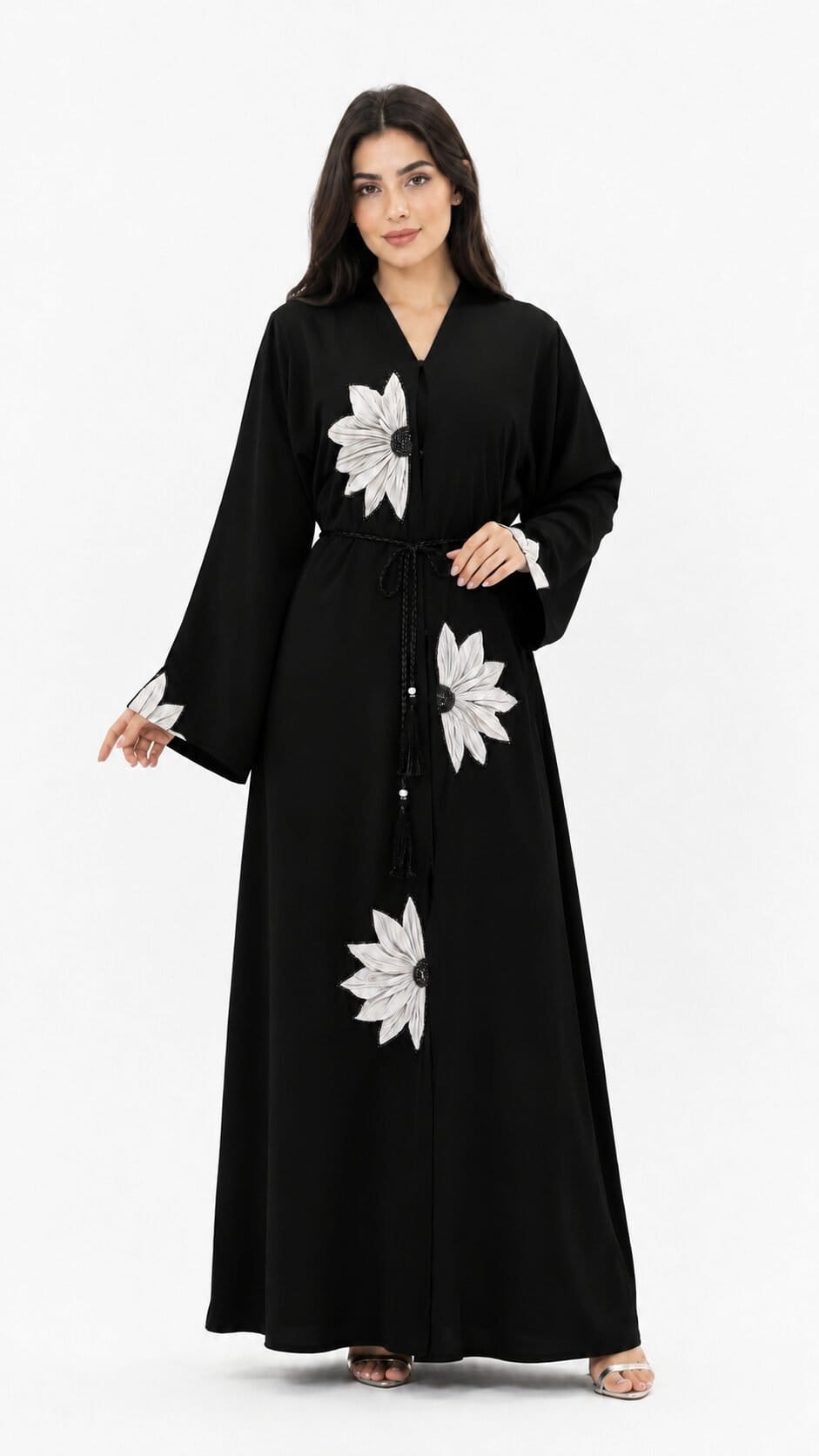 Midnight Bloom Floral Open Abaya