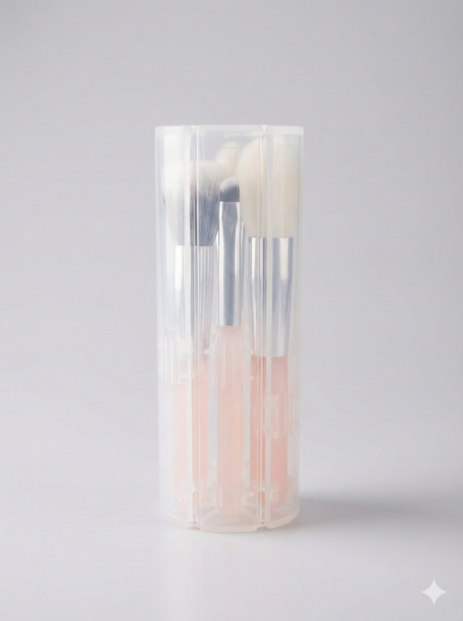 the "perfect peach" 6 piece travel makeup brush set with convertible standing case