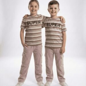 the "super" stripe & cargo explorer set dusty rose and white