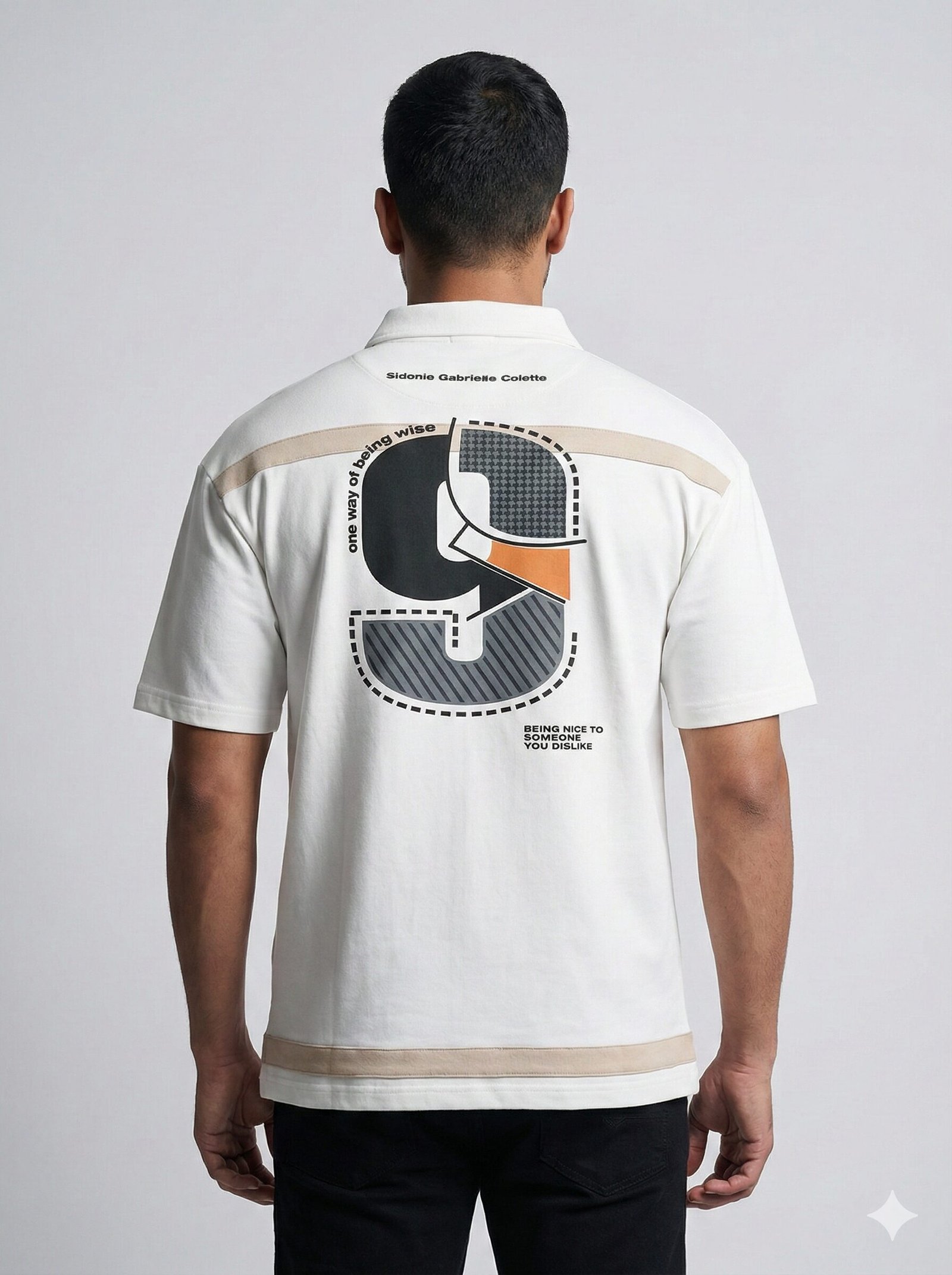 men's 'wise 9' graphic polo t shirt white & beige edition