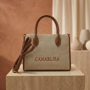 canarlisa two tone canvas & leather trim tote bag – brown