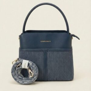 the two tone textured satchel – navy blue