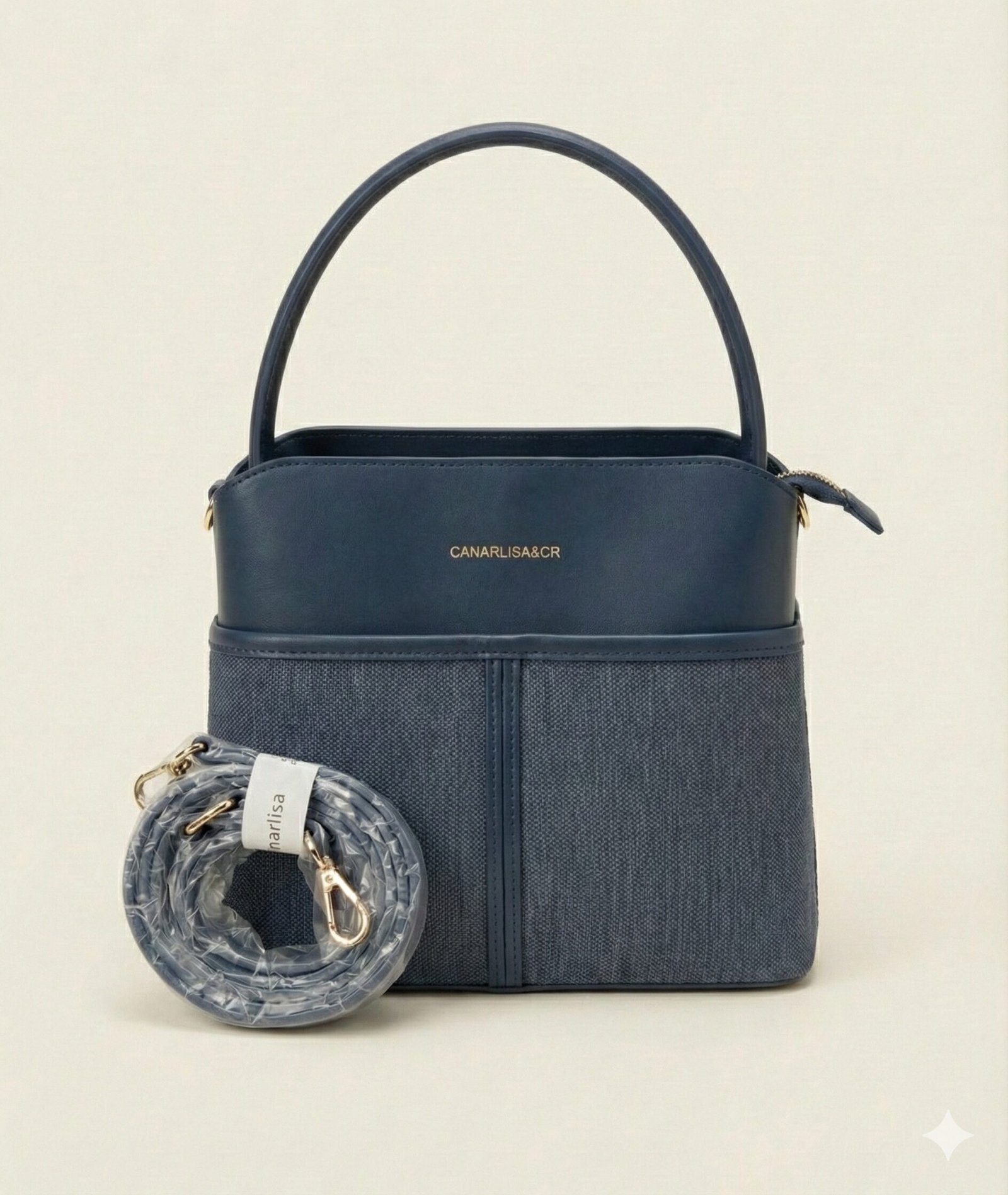 the two tone textured satchel – navy blue