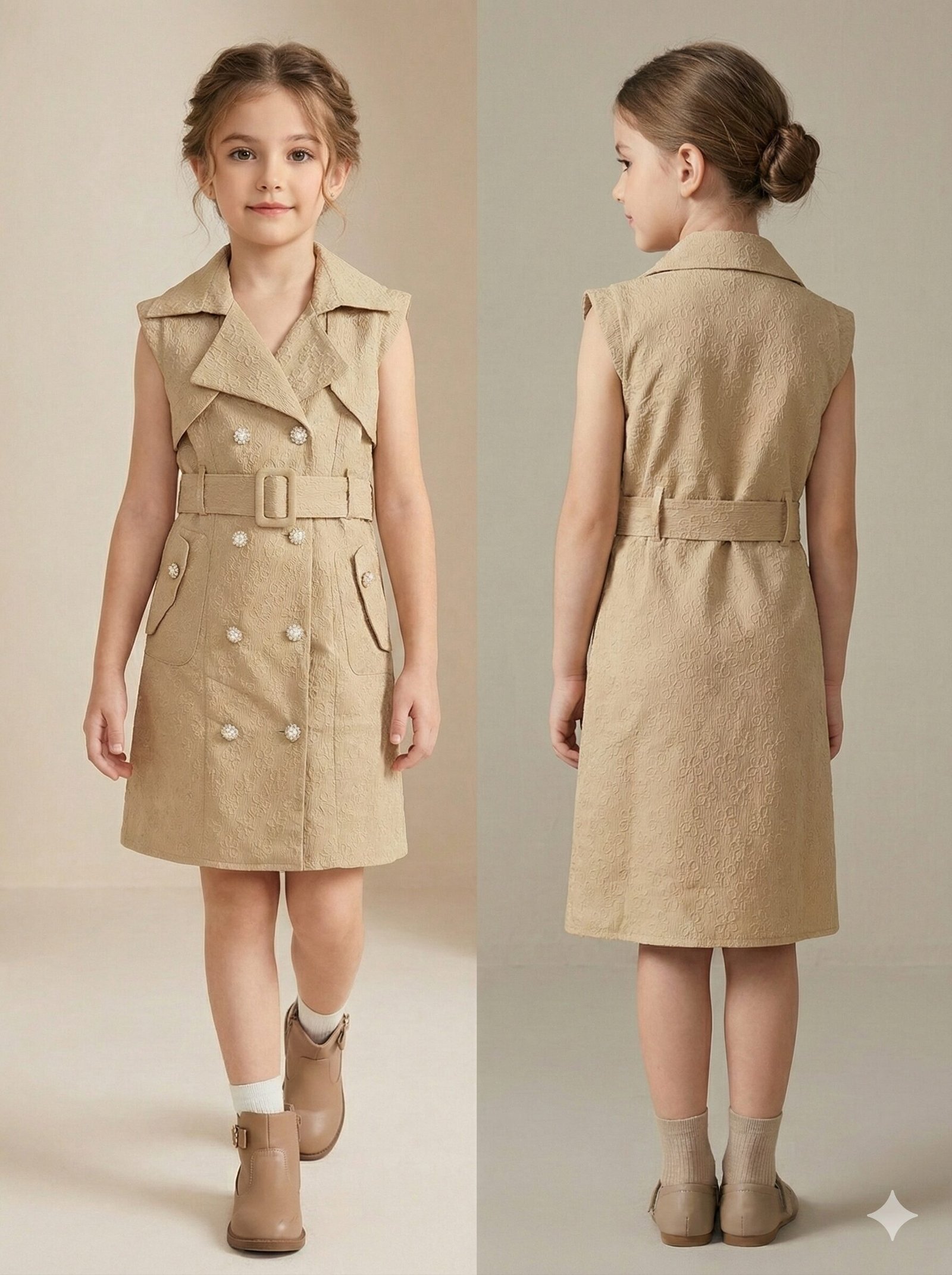 classic heritage sleeveless trench dress – beige jacquard