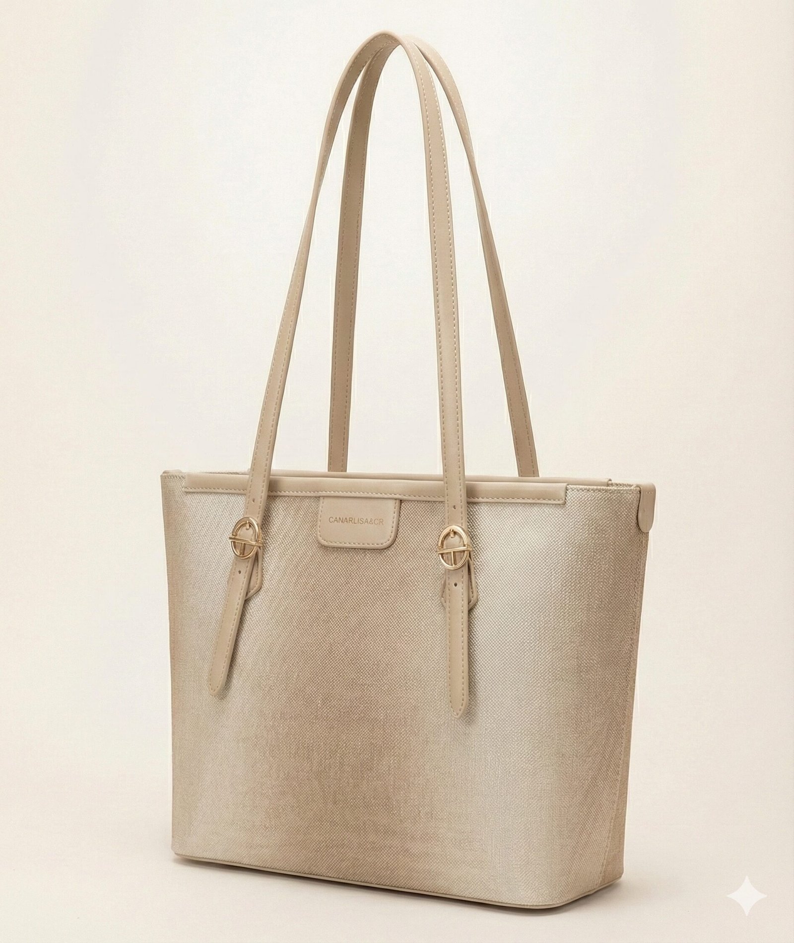 canarlisa & cr champagne beige textured tote bag