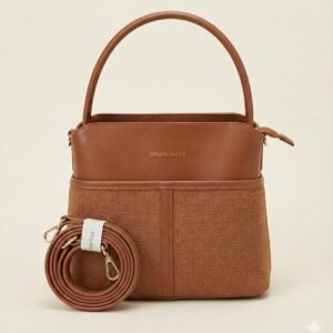 the two tone textured satchel – cognac brown