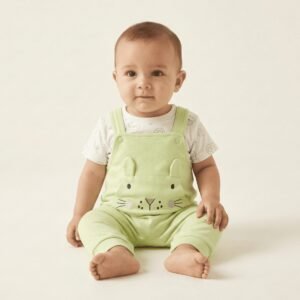 spice kids baby mint green bunny dungaree set