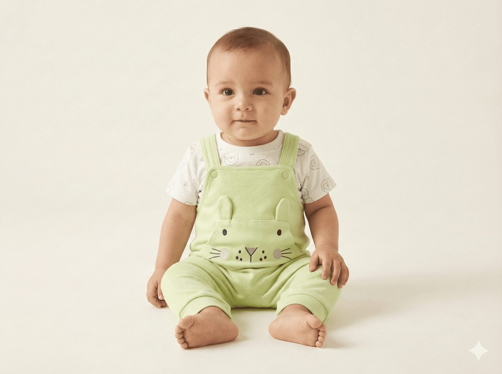 spice kids baby mint green bunny dungaree set