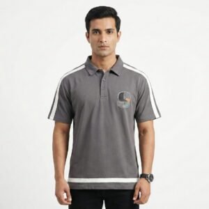 s edge graphic polo t shirt grey