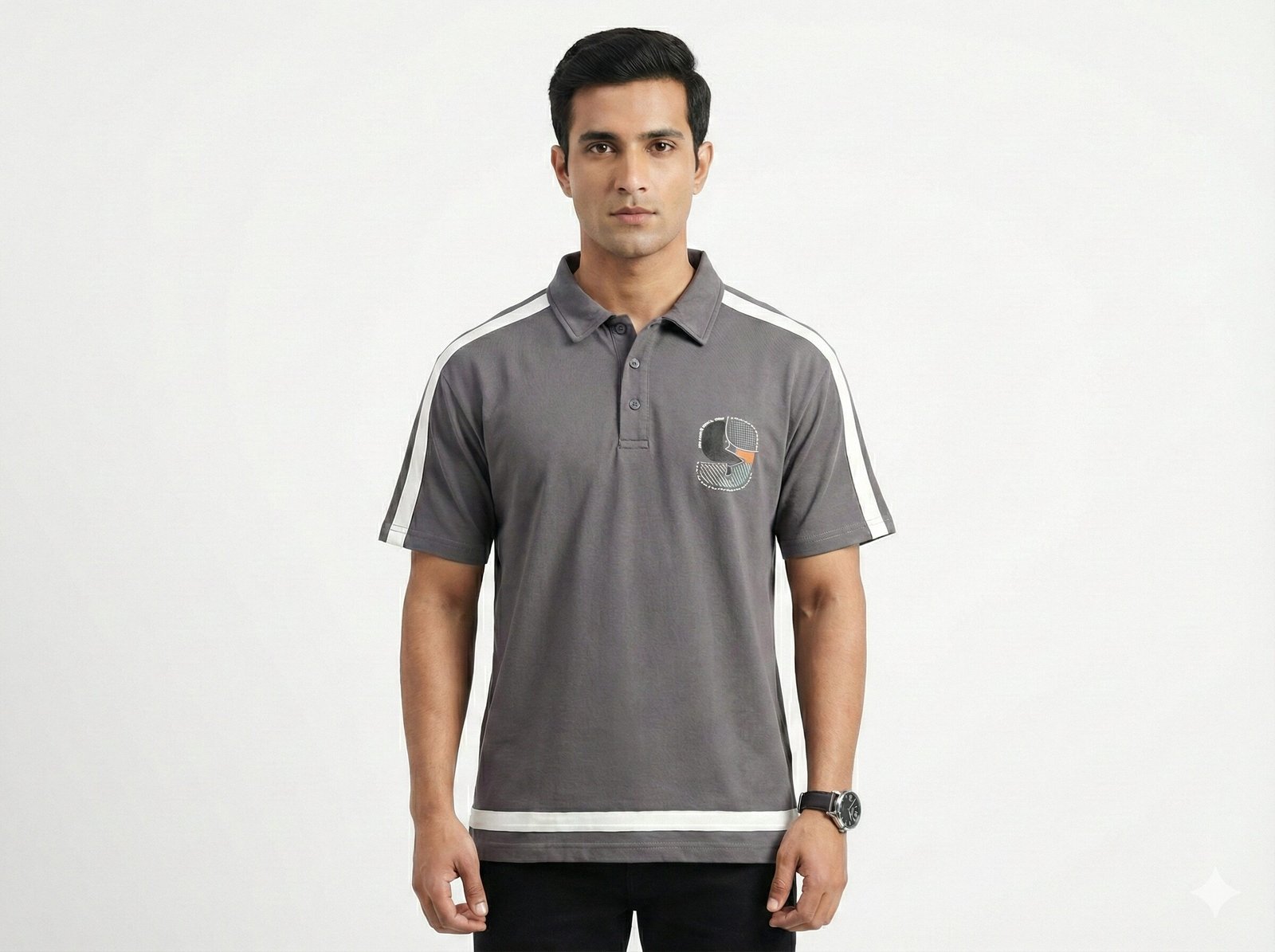 s edge graphic polo t shirt grey