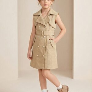 classic heritage sleeveless trench dress – beige jacquard