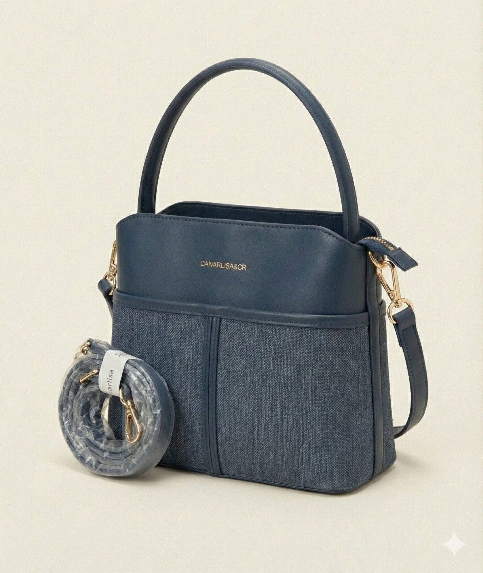 the two tone textured satchel – navy blue